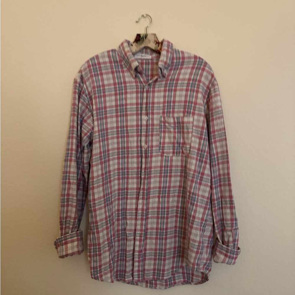 Carly Jean Los Angeles Plaid Button Down Shirt - blue and pink